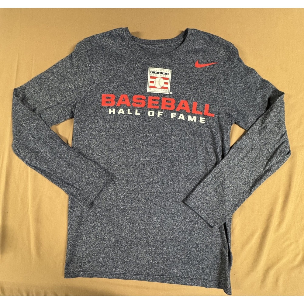 Nike Dri Fit Baseball Hall‎ Of Fame Shirt Mens small Blue Long Sleeve